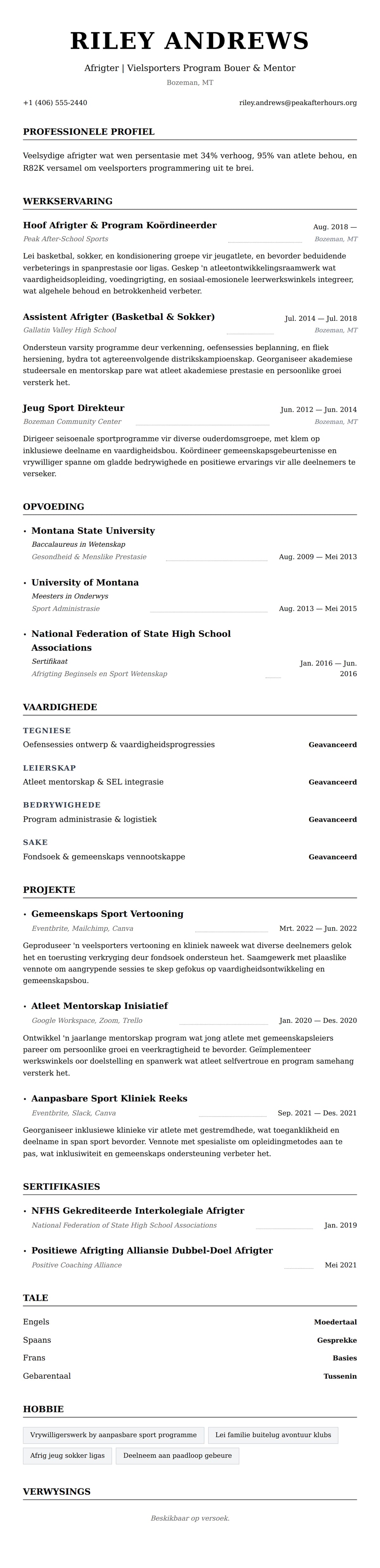 Leweensbeskrywing-vooruitskouk vir Afrigter Lewensloop Voorbeeld