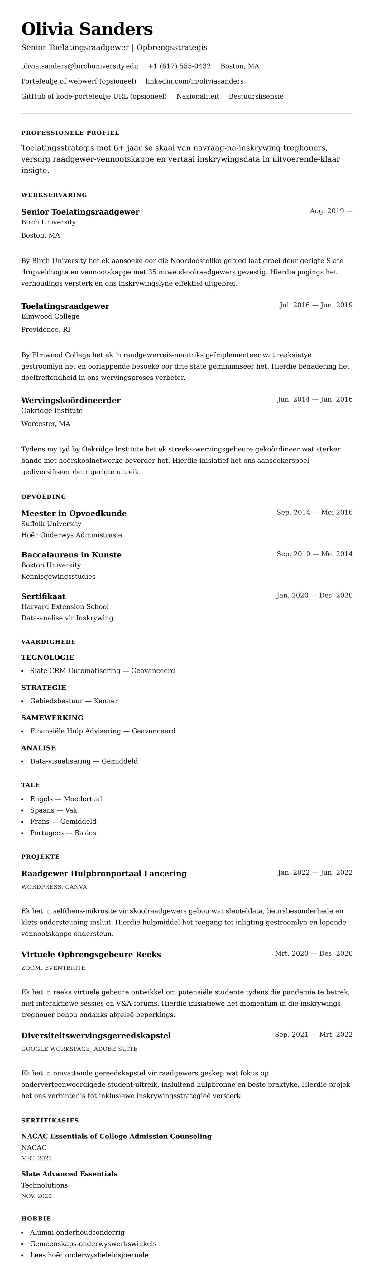 Leweensbeskrywing-vooruitskouk vir Kollege Toelatingsraadgewer CV Voorbeeld