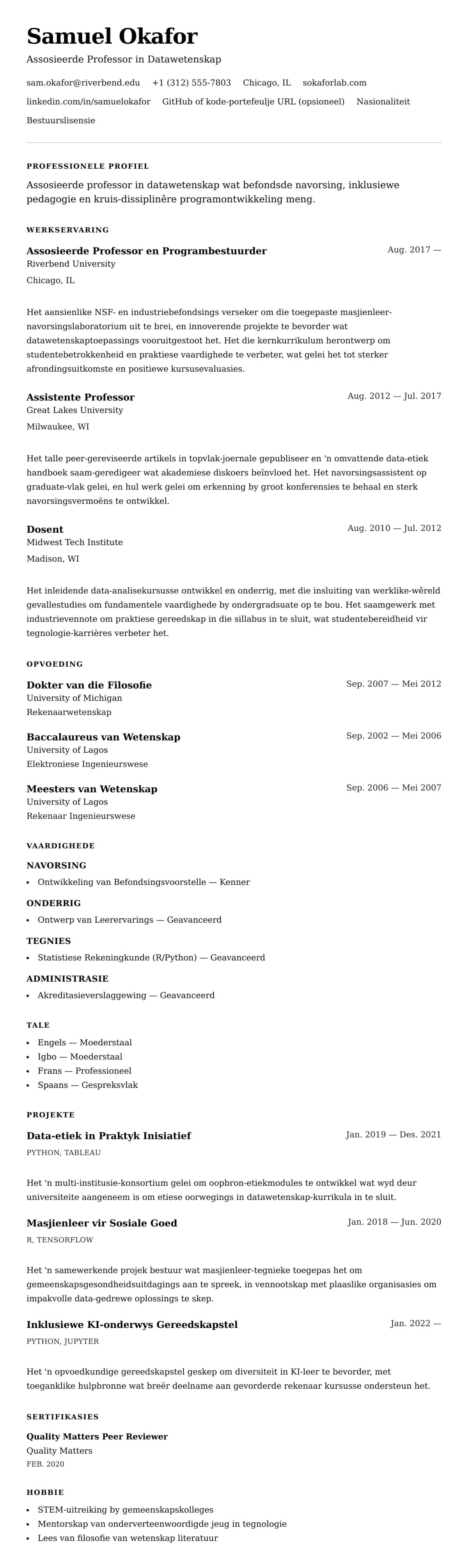 Leweensbeskrywing-vooruitskouk vir Voorbeeld van 'n Universiteitsprofessor se Lewensloop