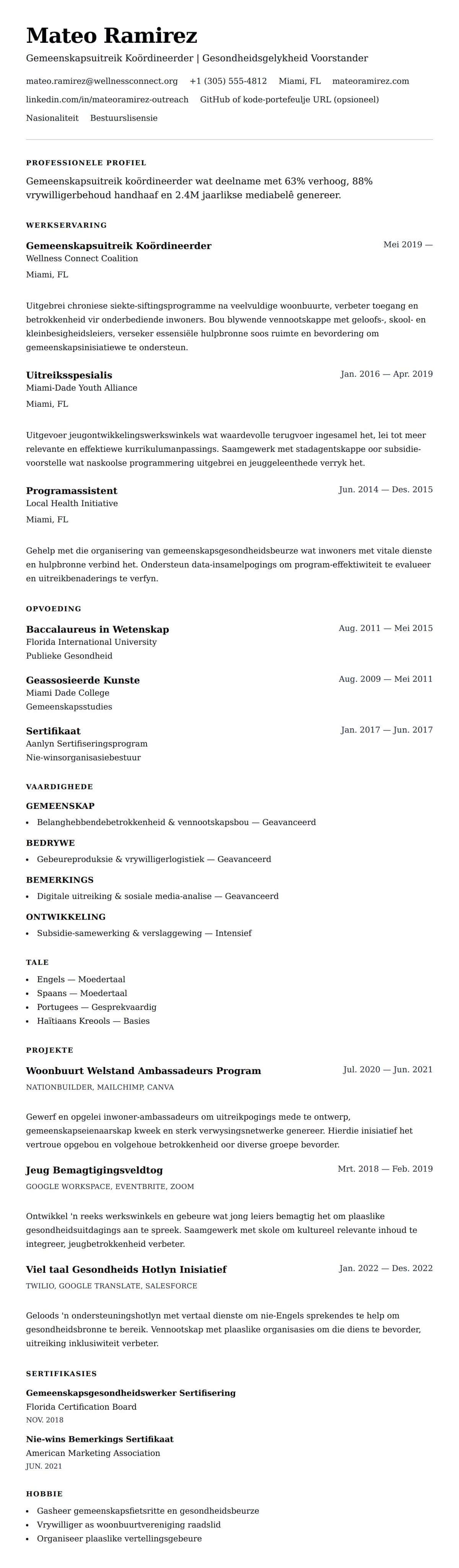 Leweensbeskrywing-vooruitskouk vir Gemeenskapsuitreik Koördineerder Lewensloop Voorbeeld
