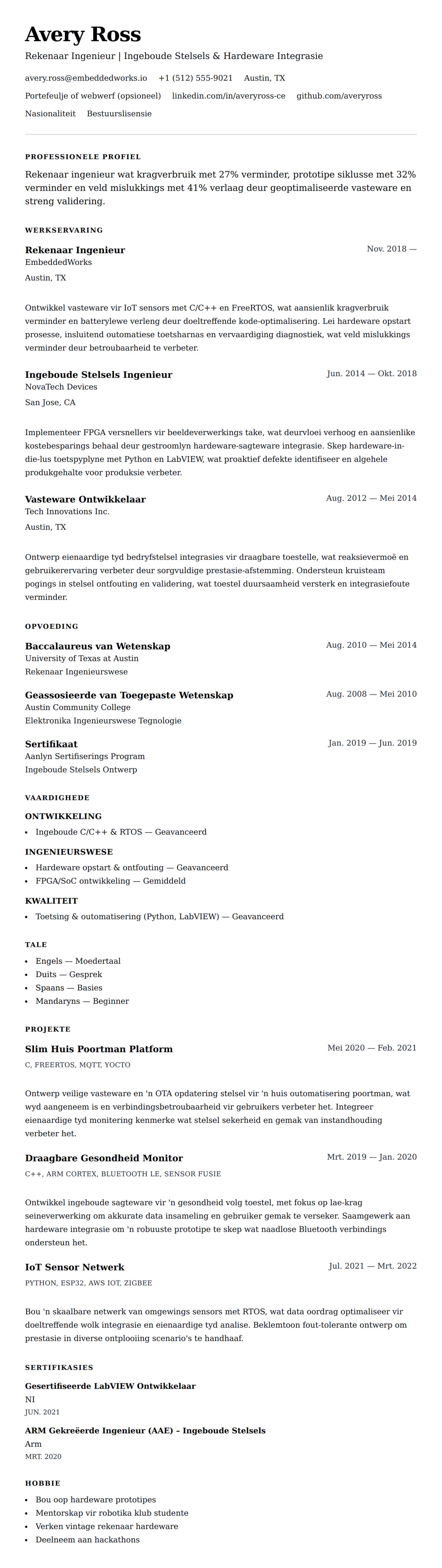 Leweensbeskrywing-vooruitskouk vir Rekenaar Ingenieur Leefloopbaan Voorbeeld