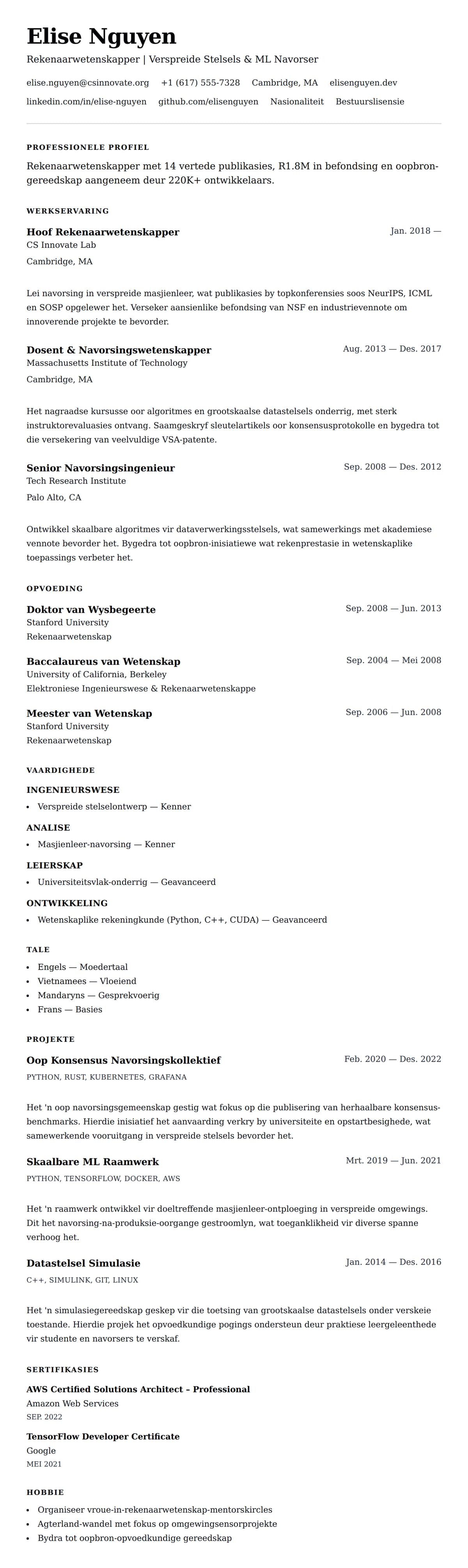 Leweensbeskrywing-vooruitskouk vir Rekenaarwetenskap Profesional CV Voorbeeld