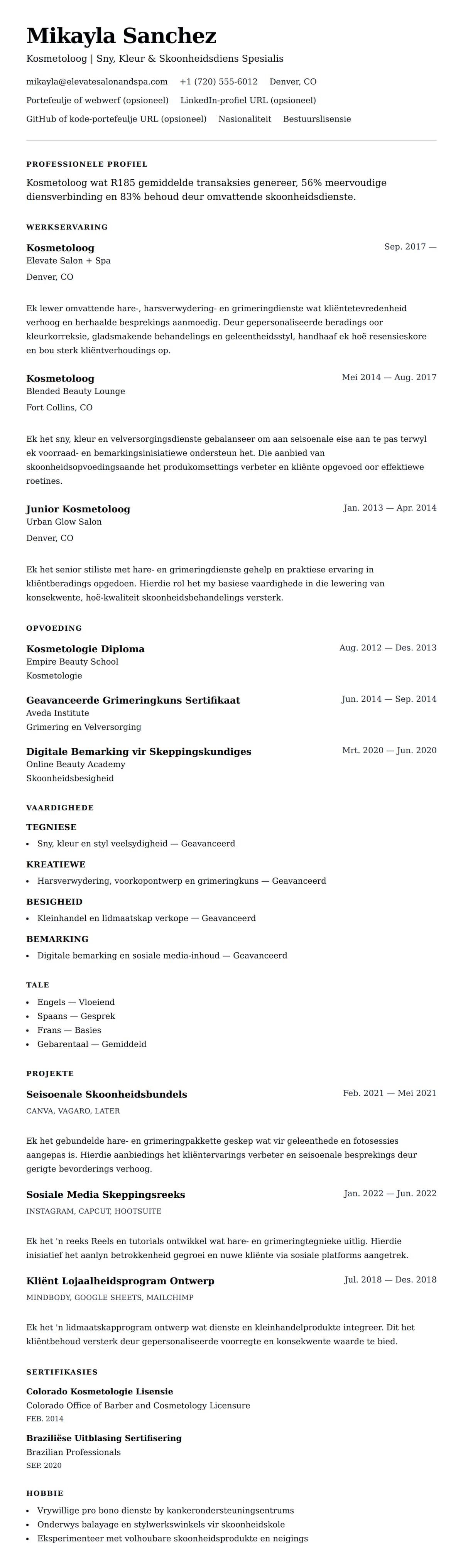 Leweensbeskrywing-vooruitskouk vir Kosmetoloog Resumé Voorbeeld