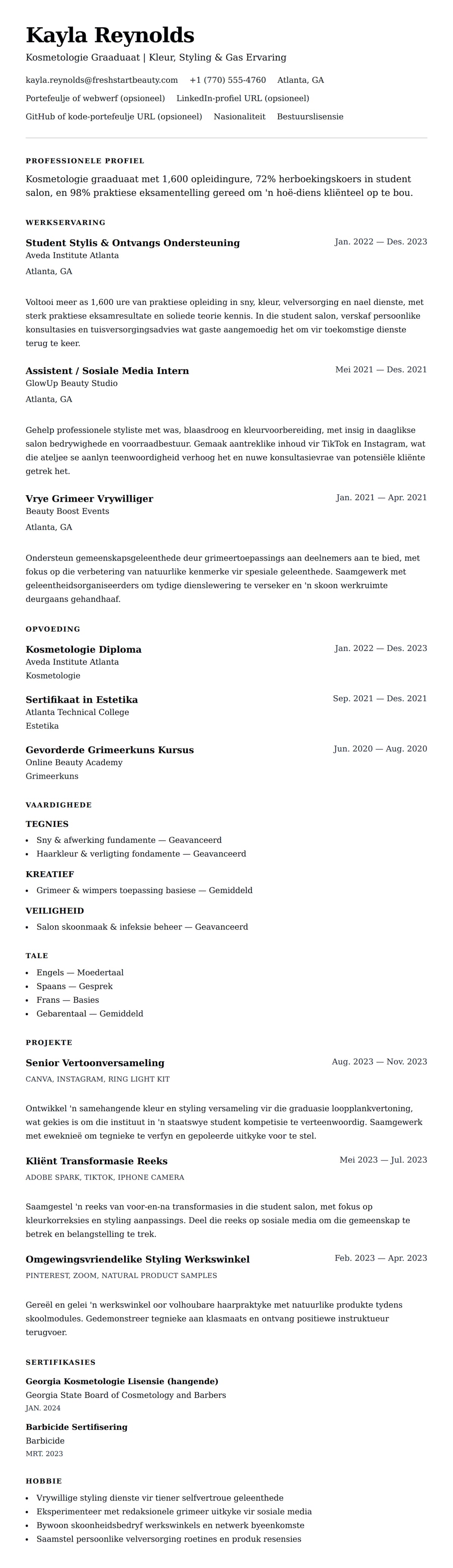 Leweensbeskrywing-vooruitskouk vir Kosmetologie Graaduaat Lewensloop Voorbeeld