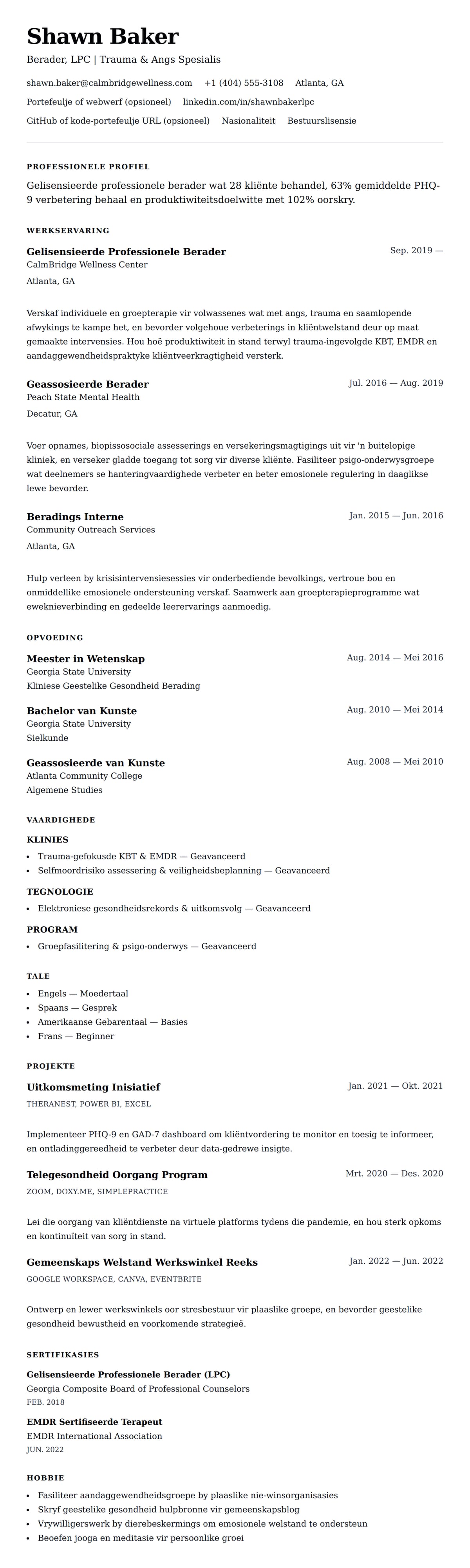 Leweensbeskrywing-vooruitskouk vir Berader Lewensloop Voorbeeld