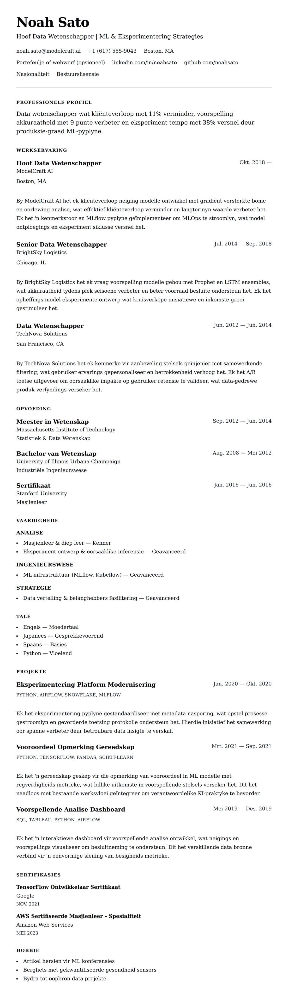 Leweensbeskrywing-vooruitskouk vir Data Wetenschapper CV Voorbeeld