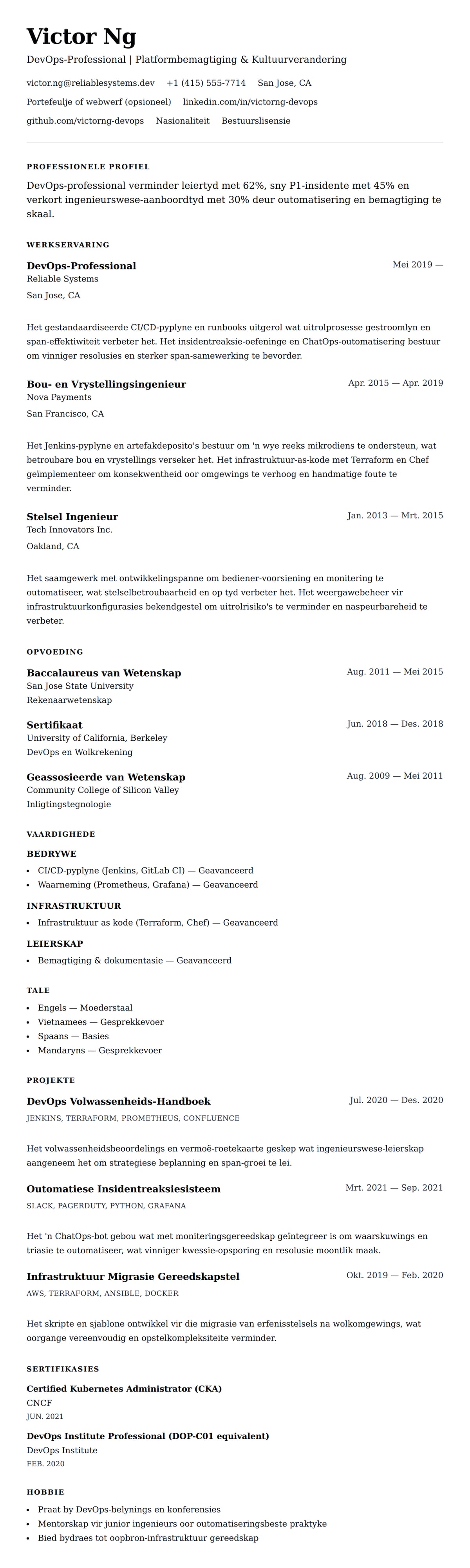 Leweensbeskrywing-vooruitskouk vir DevOps-Professional Lewensloopvoorbeeld