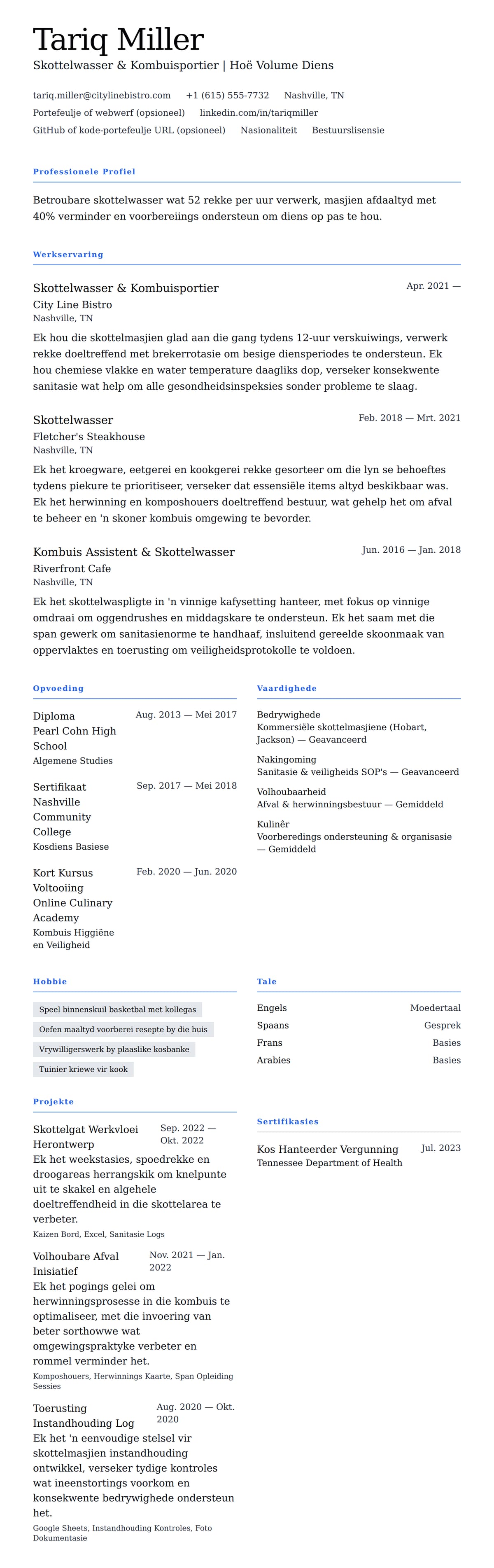 Leweensbeskrywing-vooruitskouk vir Skottelwasser Lewensloop Voorbeeld