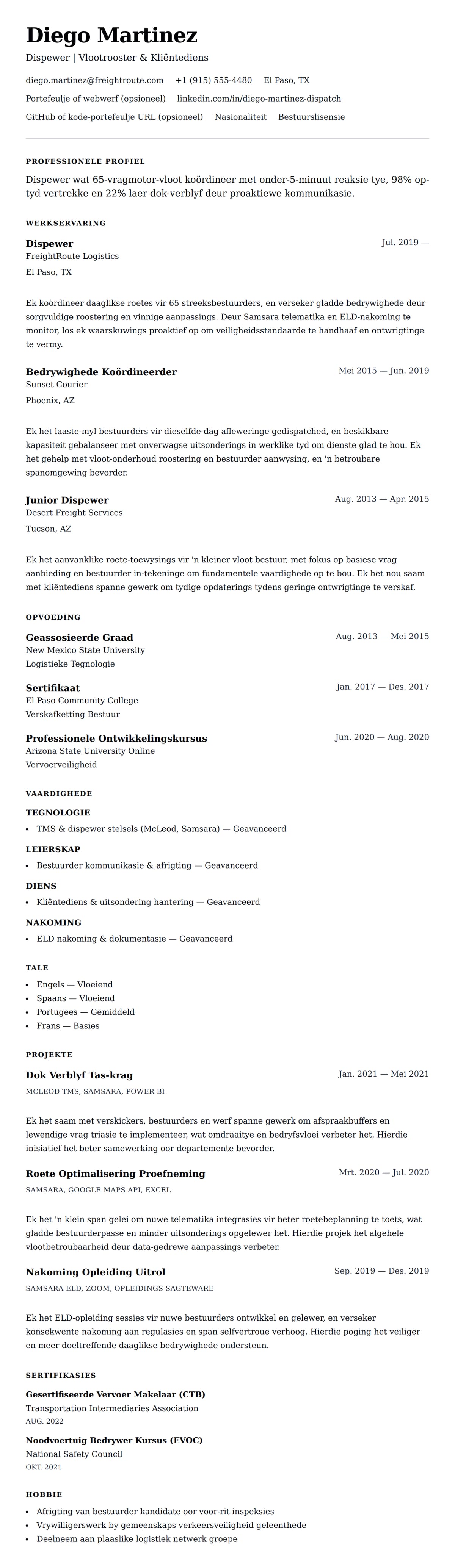 Leweensbeskrywing-vooruitskouk vir Dispewer Lewensloop Voorbeeld