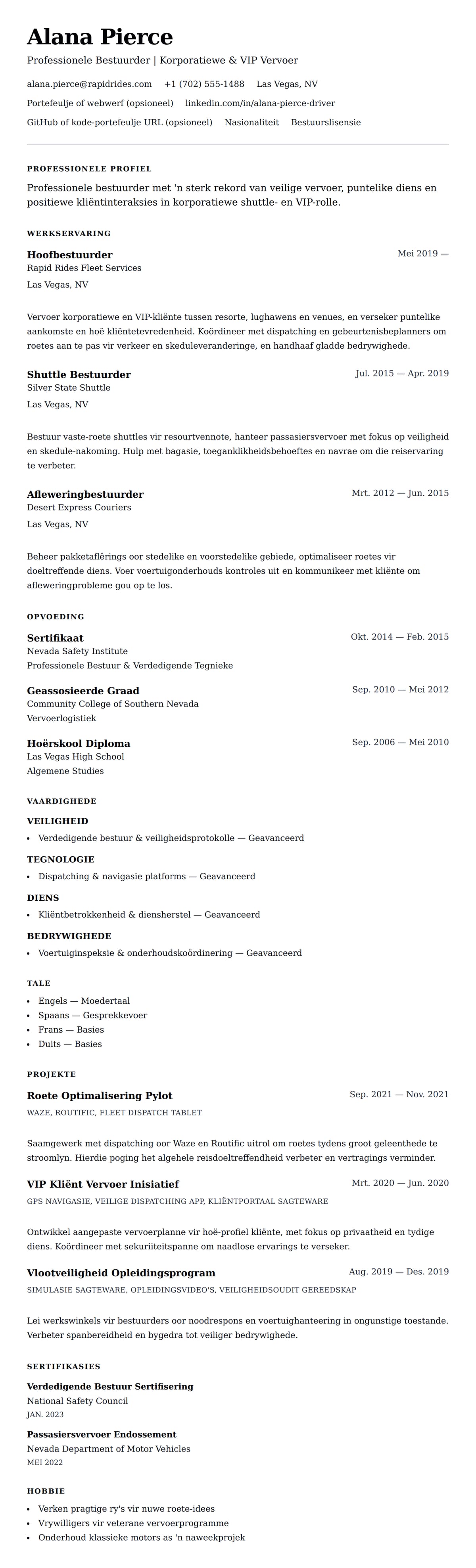 Leweensbeskrywing-vooruitskouk vir Bestuurder Leefloopbaan Voorbeeld