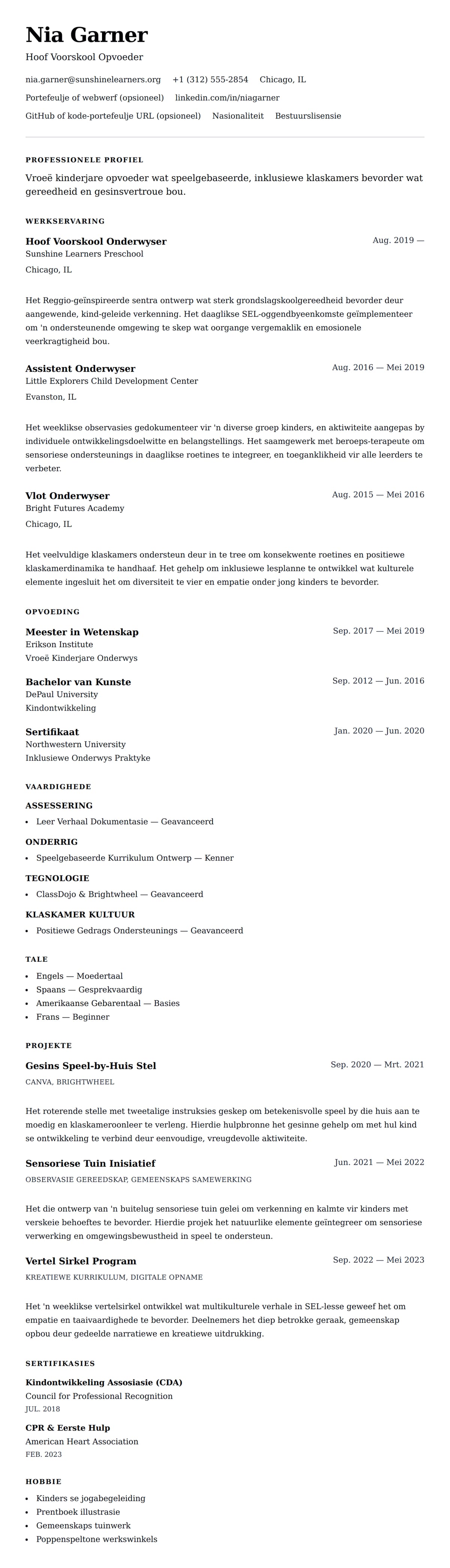 Leweensbeskrywing-vooruitskouk vir Vroeë Kinderjare Opvoeder CV Voorbeeld