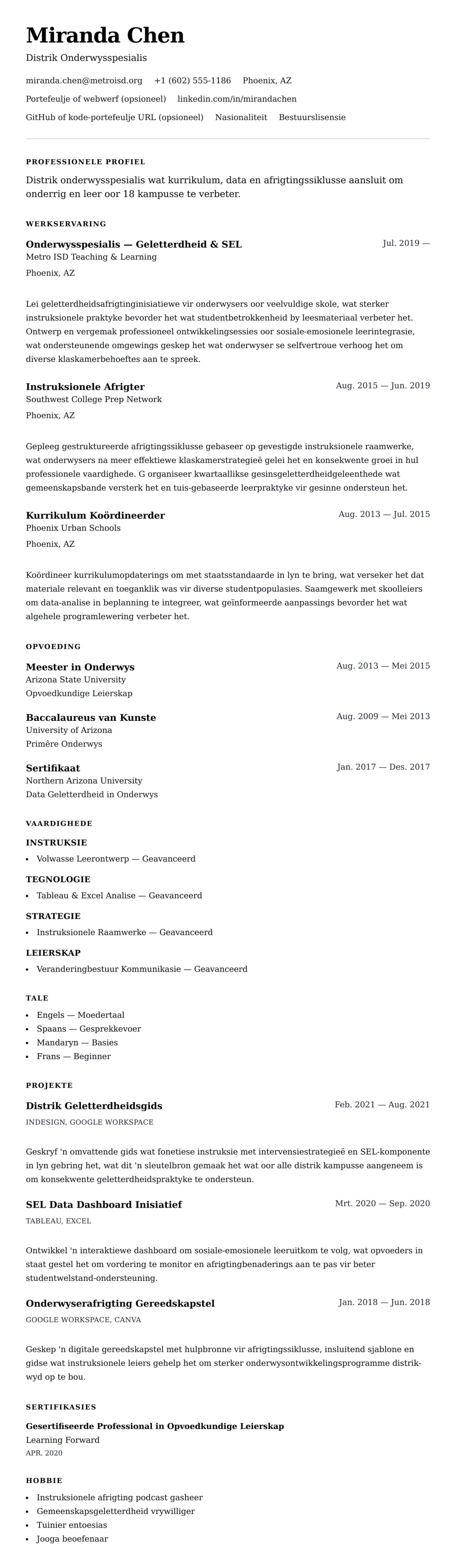 Leweensbeskrywing-vooruitskouk vir Onderwysspesialis Leweenskrif Voorbeeld