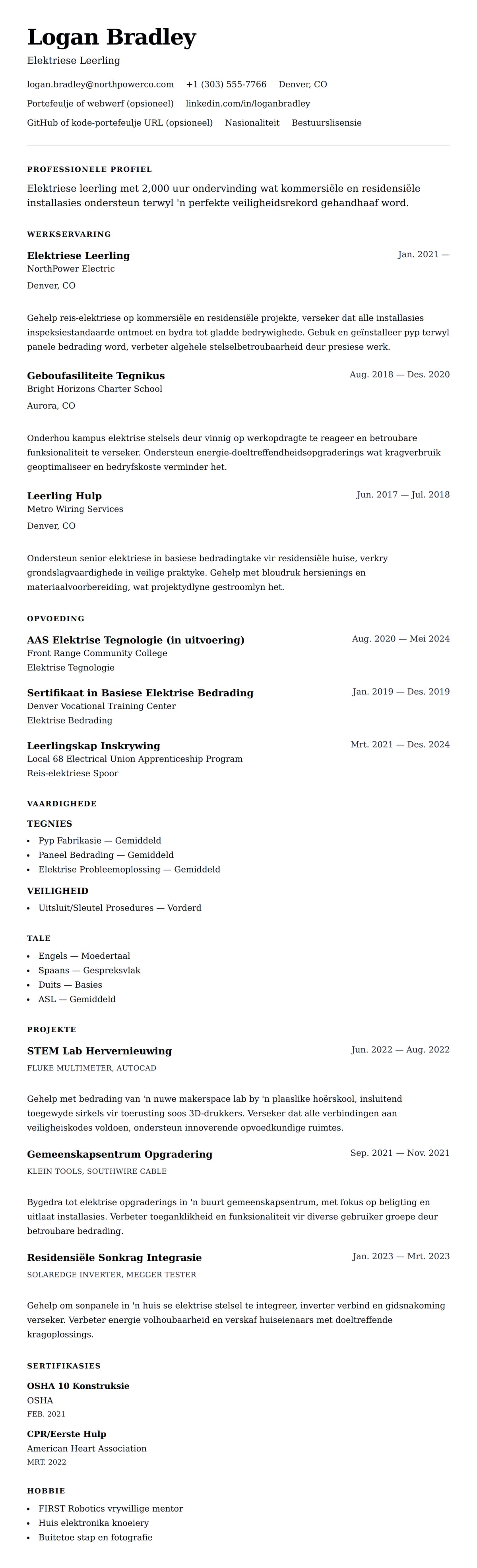 Leweensbeskrywing-vooruitskouk vir Elektriese Leerling Lewensloop Voorbeeld