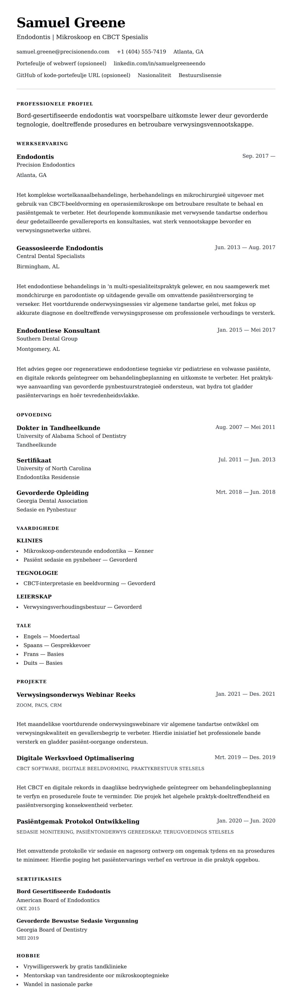 Leweensbeskrywing-vooruitskouk vir Endodontis Lewensloop Voorbeeld