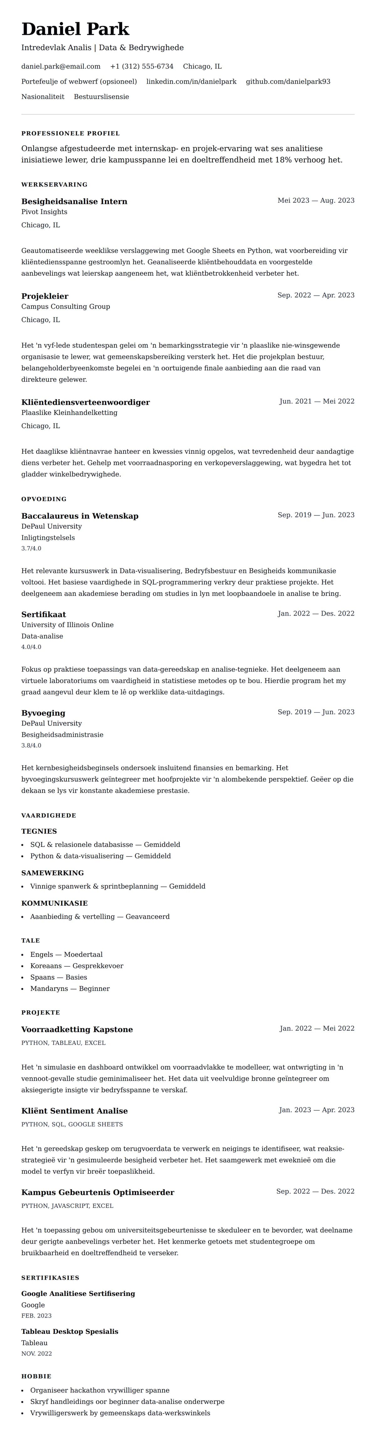 Leweensbeskrywing-vooruitskouk vir Intredevlak CV Voorbeeld