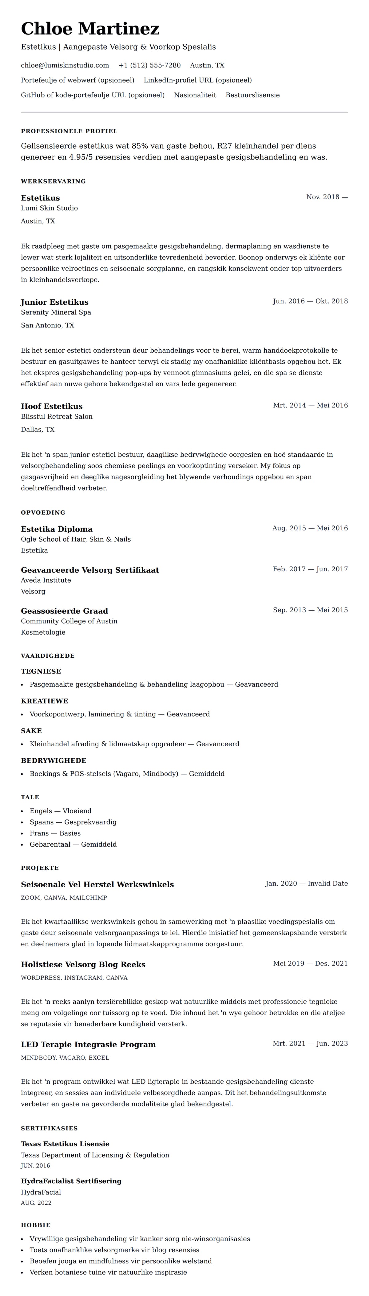 Leweensbeskrywing-vooruitskouk vir Estetikus Lewensloop Voorbeeld
