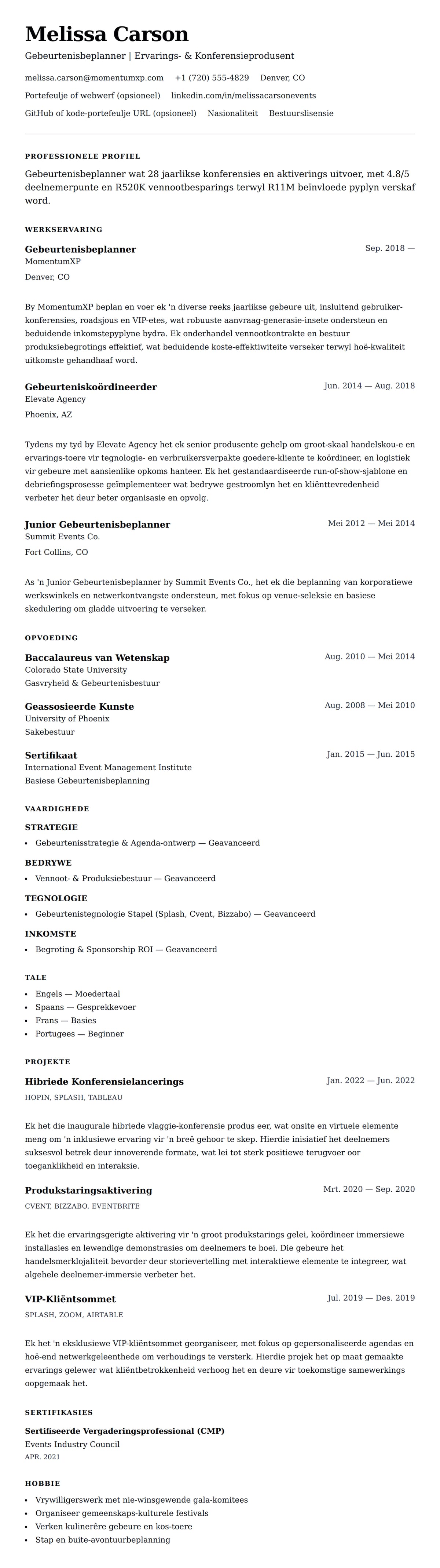 Leweensbeskrywing-vooruitskouk vir Gebeurtenisbeplanner Lewensloop Voorbeeld