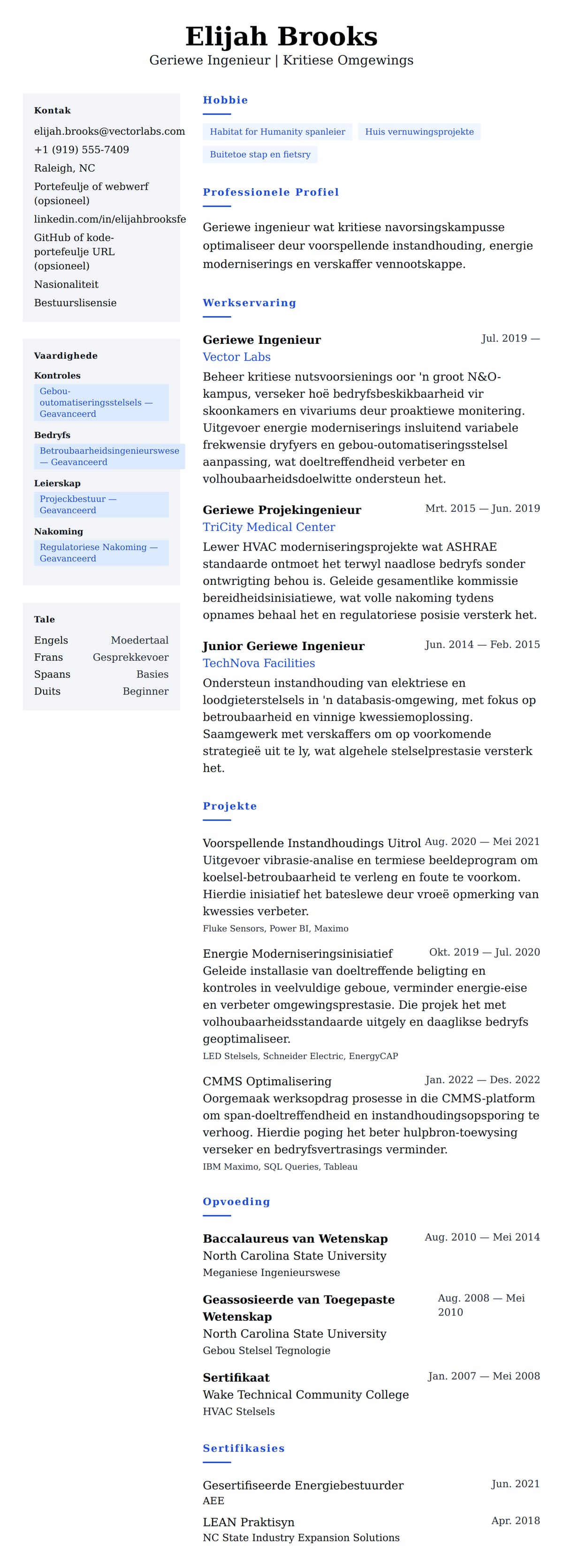 Leweensbeskrywing-vooruitskouk vir Geriewe Ingenieur Lêer Voorbeeld