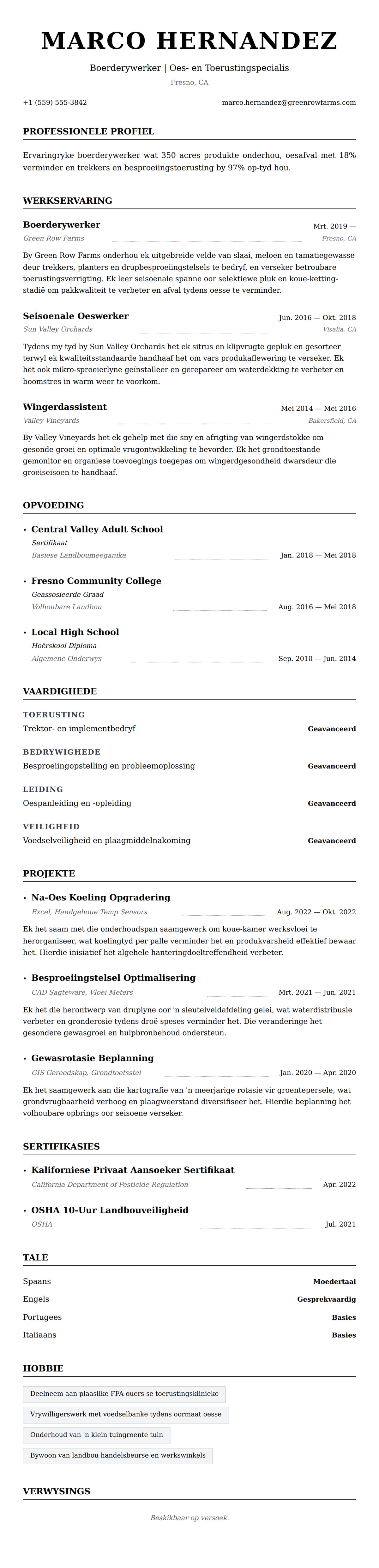 Leweensbeskrywing-vooruitskouk vir Boerderywerker Lewensloop Voorbeeld