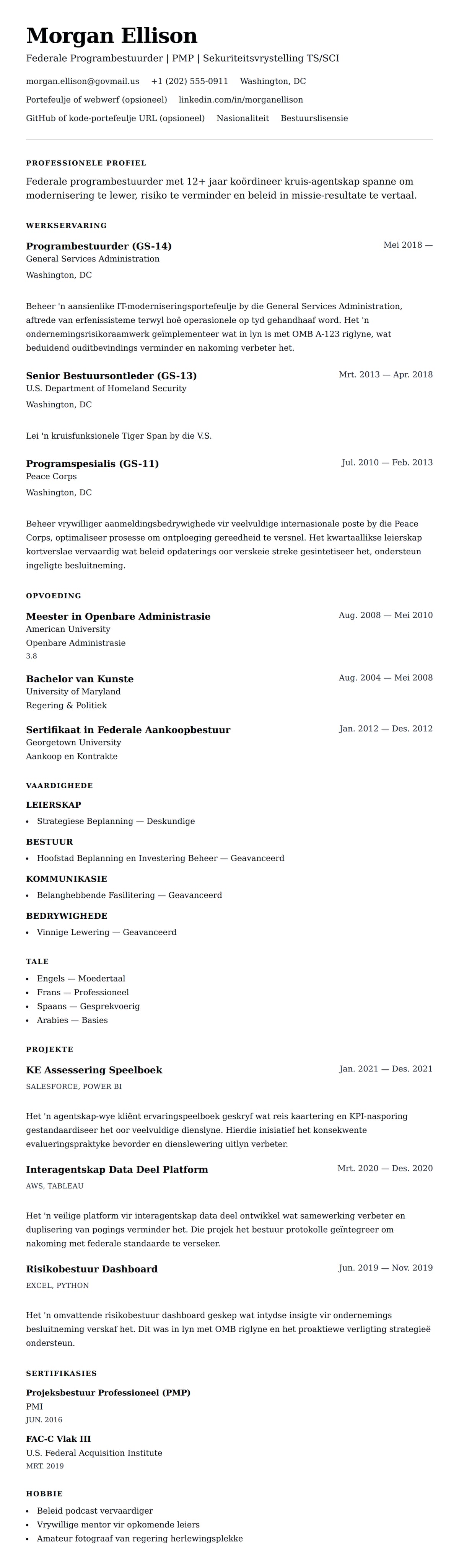 Leweensbeskrywing-vooruitskouk vir Federale Ambtenaar Leweensbeskrywing Voorbeeld