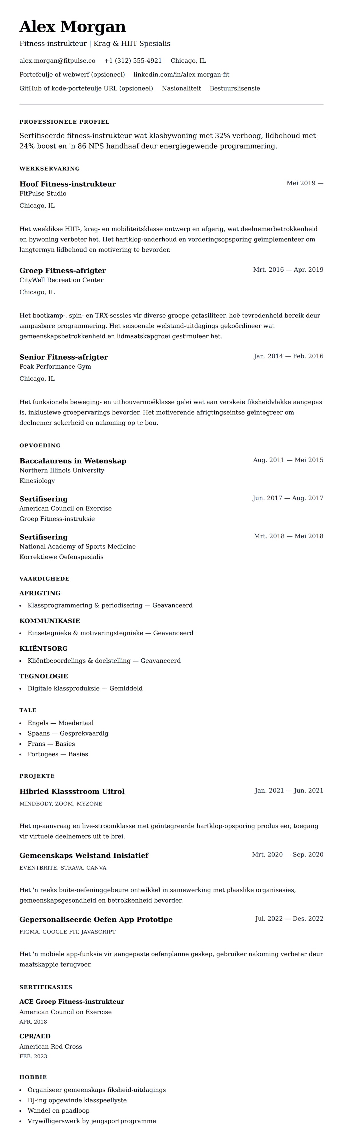 Leweensbeskrywing-vooruitskouk vir Fitness-instrukteur Lewensloop Voorbeeld