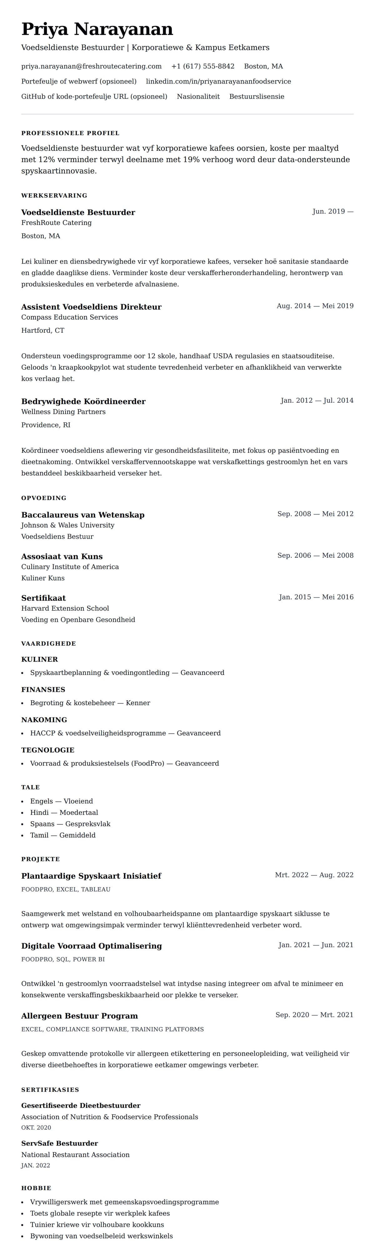 Leweensbeskrywing-vooruitskouk vir Voedseldienste Bestuurder Lewensloop Voorbeeld