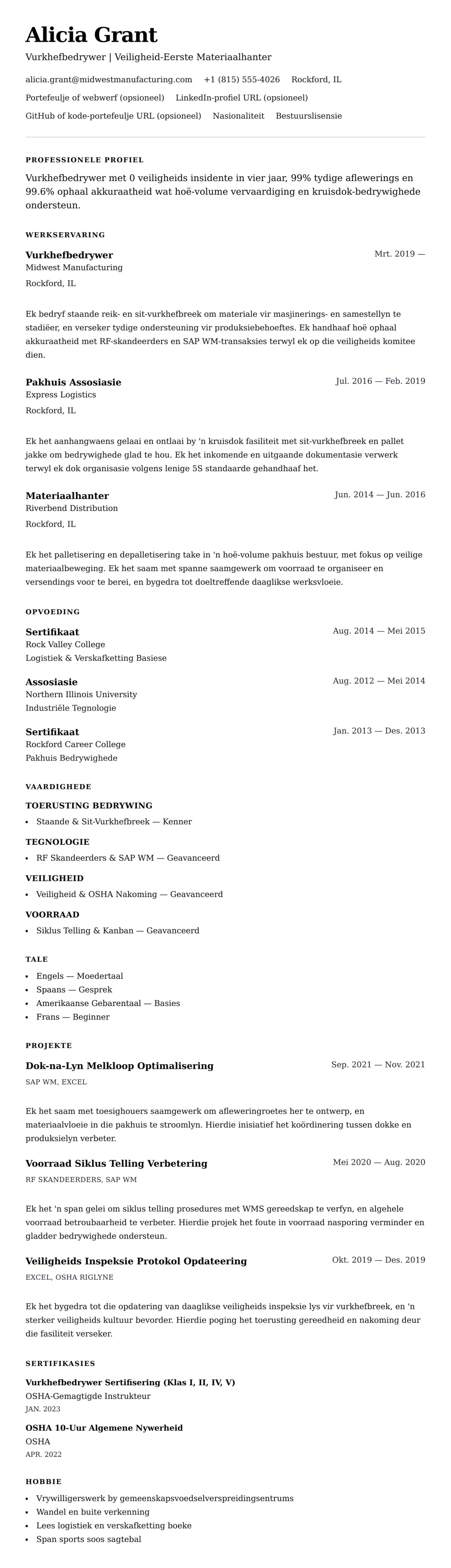 Leweensbeskrywing-vooruitskouk vir Vurkhefbedrywer Lewensloop Voorbeeld