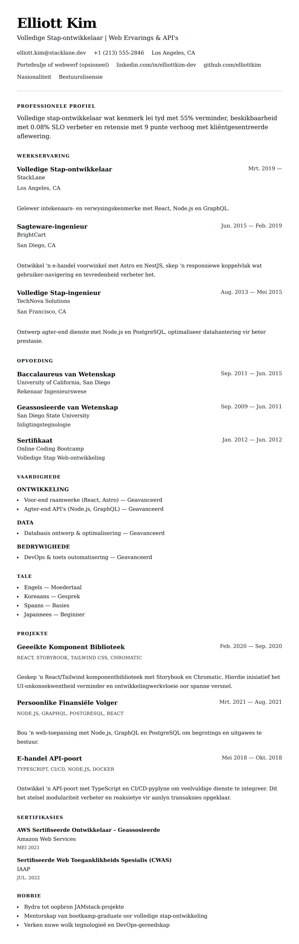Leweensbeskrywing-vooruitskouk vir Volledige Stap-ontwikkelaar CV-voorbeeld