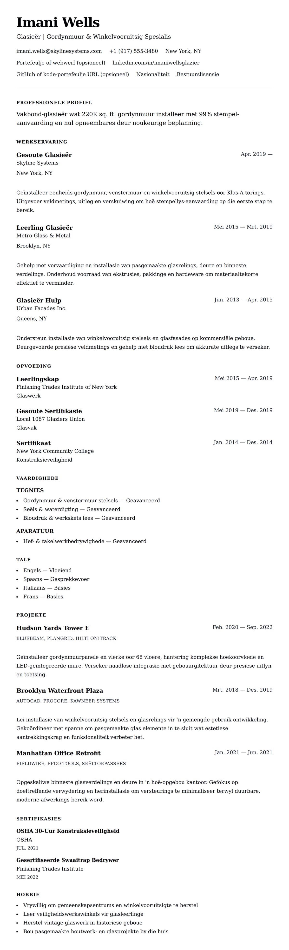 Leweensbeskrywing-vooruitskouk vir Glasieër Lewensloop Voorbeeld