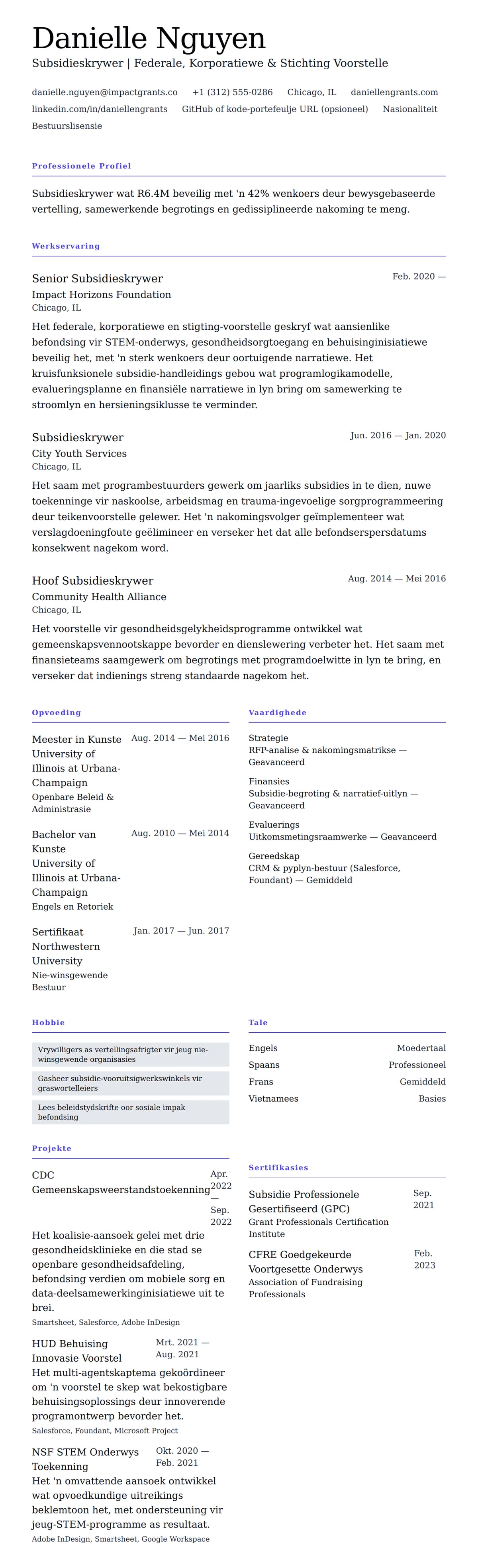 Leweensbeskrywing-vooruitskouk vir Subsidieskrywer Lewensloop Voorbeeld