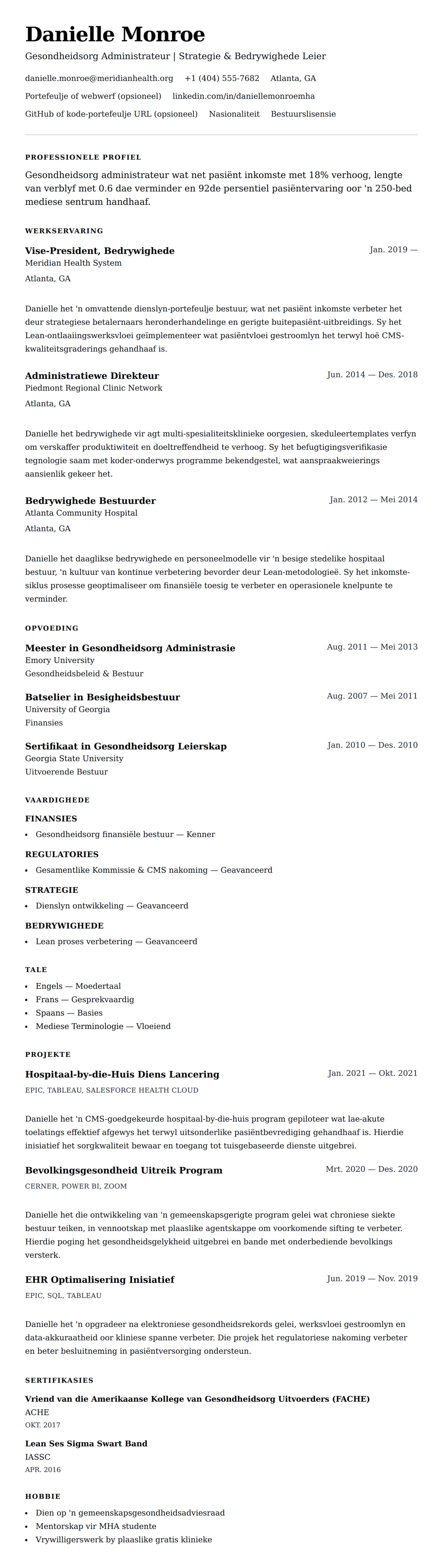 Leweensbeskrywing-vooruitskouk vir Gesondheidsorg Administrasie Lewensloop Voorbeeld