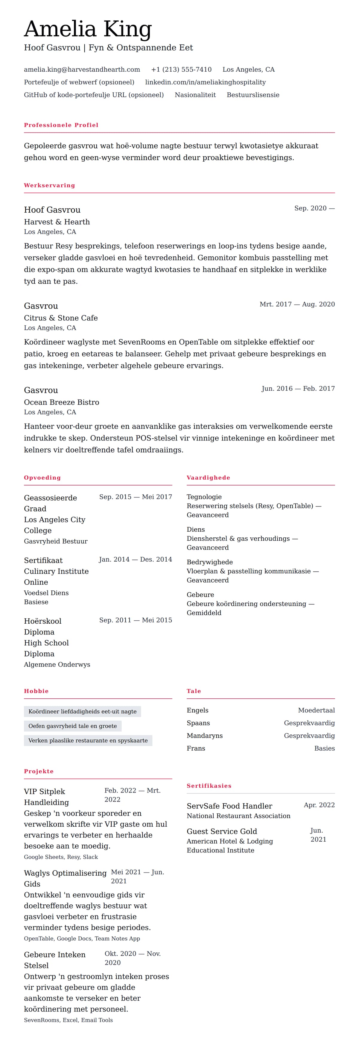 Leweensbeskrywing-vooruitskouk vir Gasvrou Lewensloop Voorbeeld