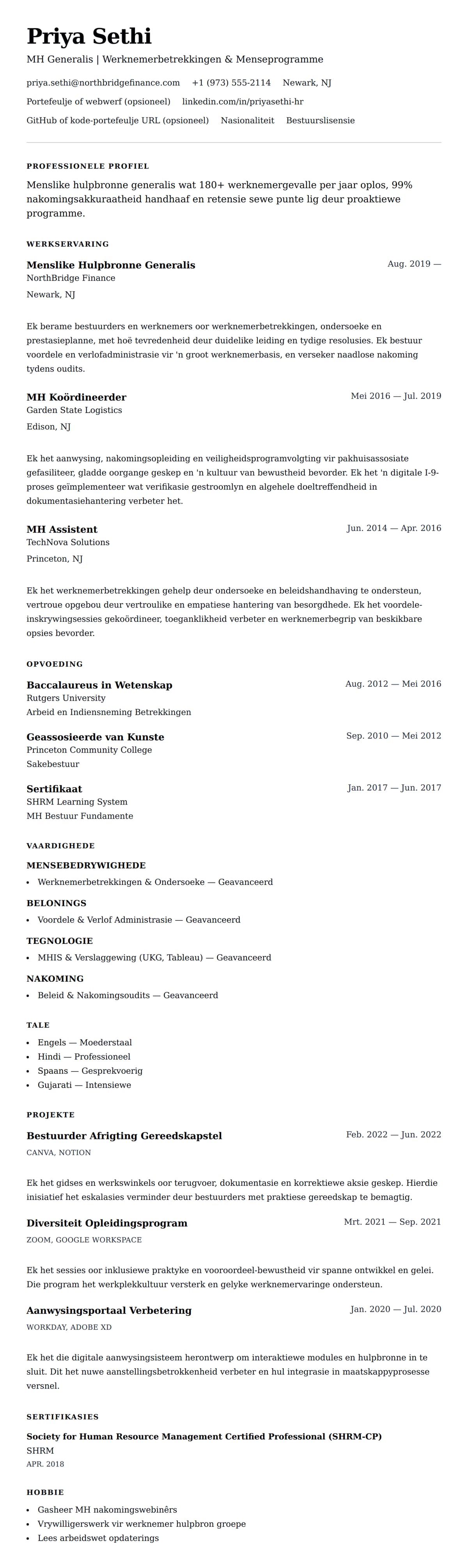 Leweensbeskrywing-vooruitskouk vir Menslike Hulpbronne Generalis Lewensloop Voorbeeld