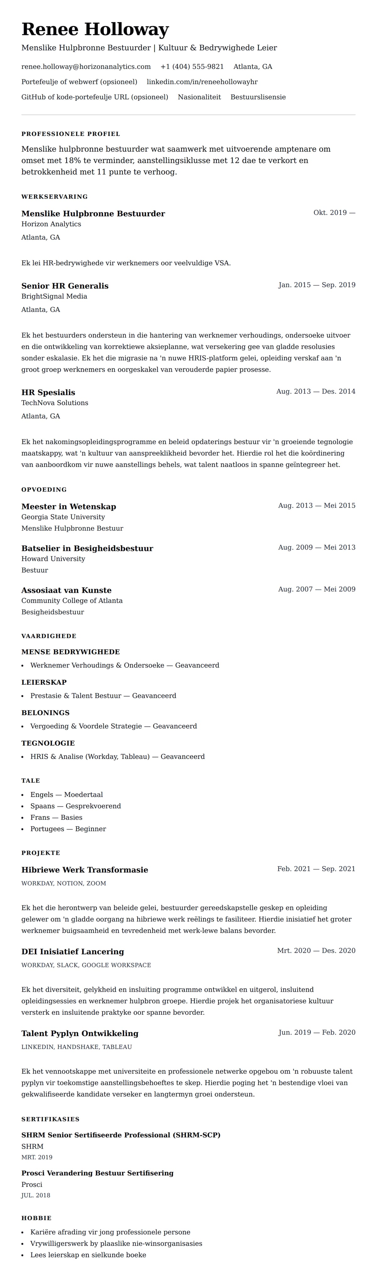 Leweensbeskrywing-vooruitskouk vir Menslike Hulpbronne Bestuurder Lewensloop Voorbeeld