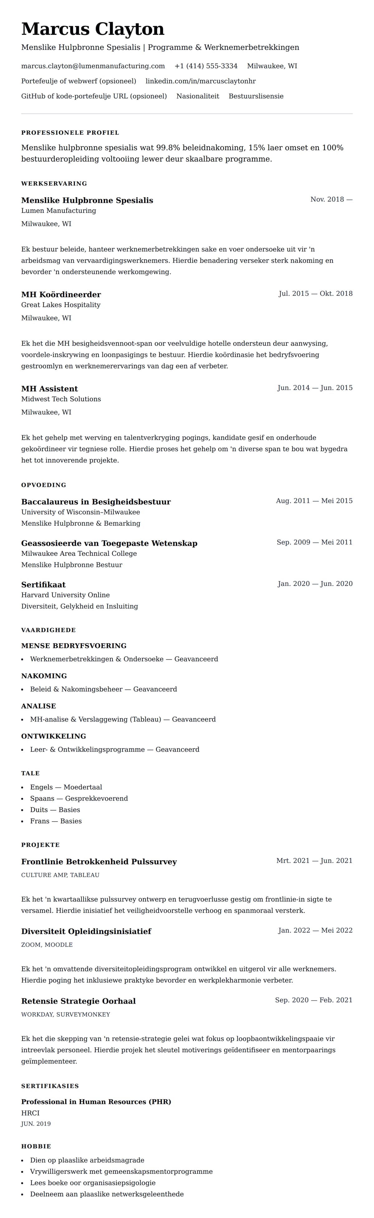 Leweensbeskrywing-vooruitskouk vir Menslike Hulpbronne Spesialis Lewensloop Voorbeeld