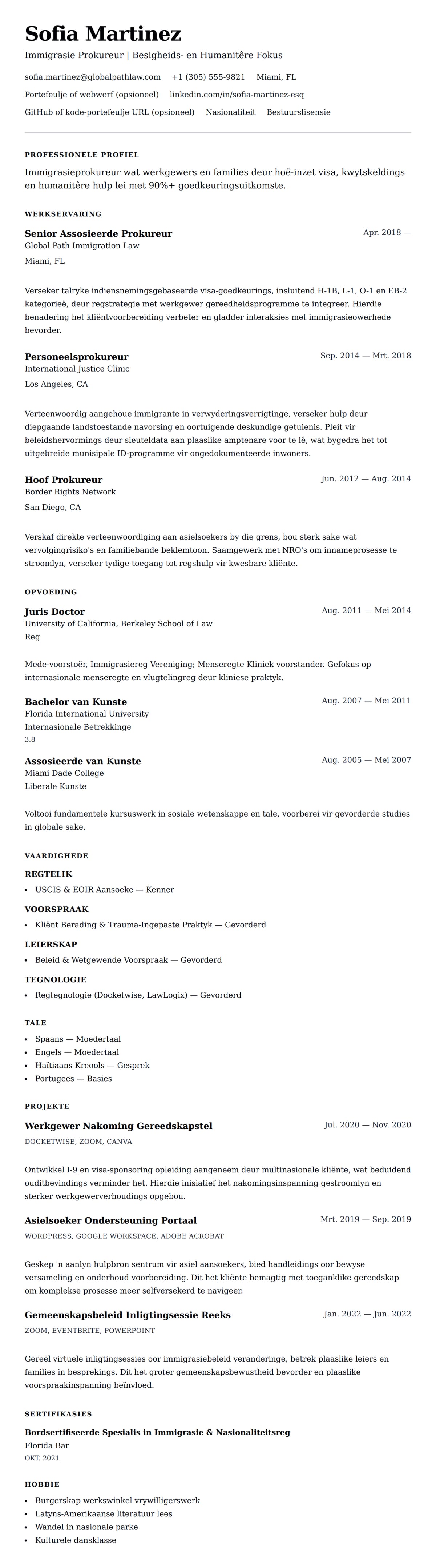 Leweensbeskrywing-vooruitskouk vir Immigrasieprokureur Lewensloop Voorbeeld