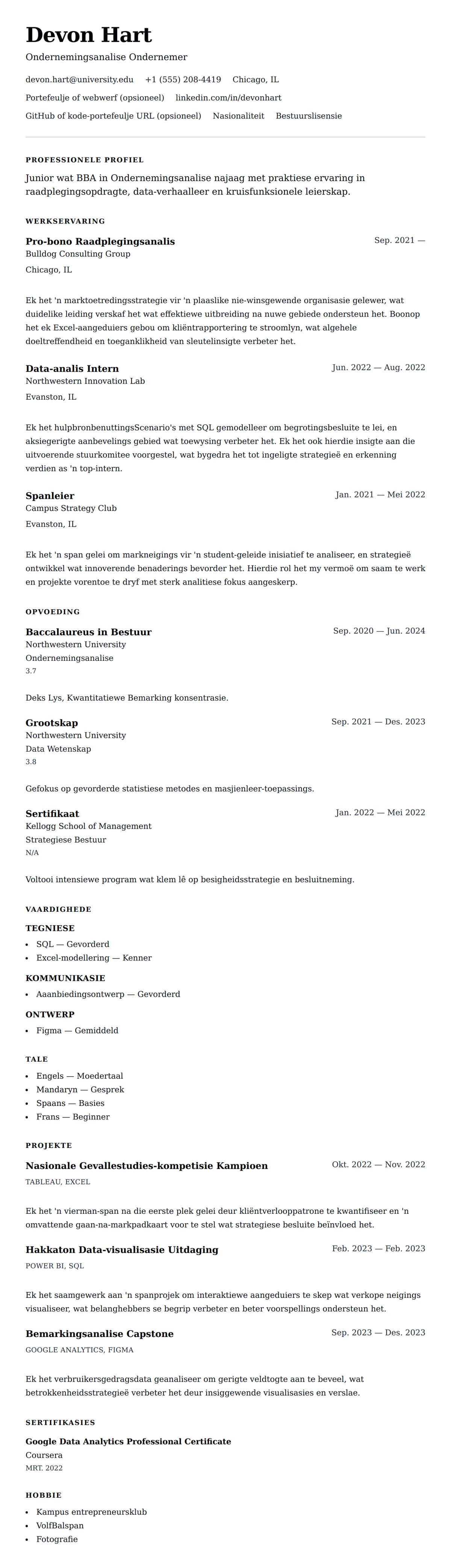 Leweensbeskrywing-vooruitskouk vir Internskap Lewensloop Voorbeeld