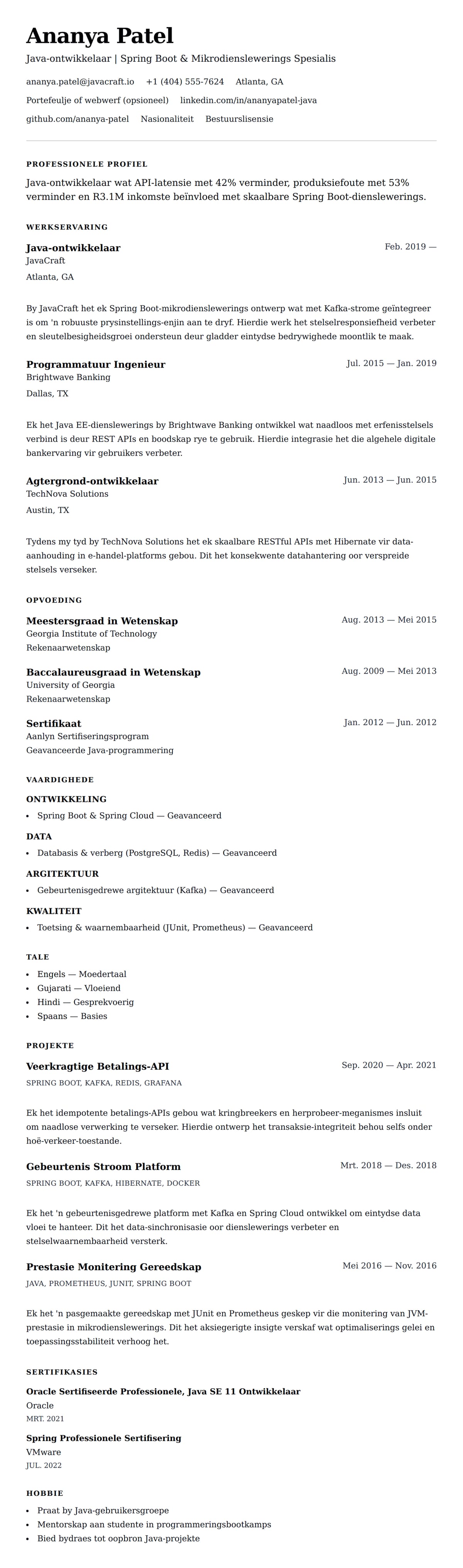 Leweensbeskrywing-vooruitskouk vir Java-ontwikkelaar Lewensloop Voorbeeld