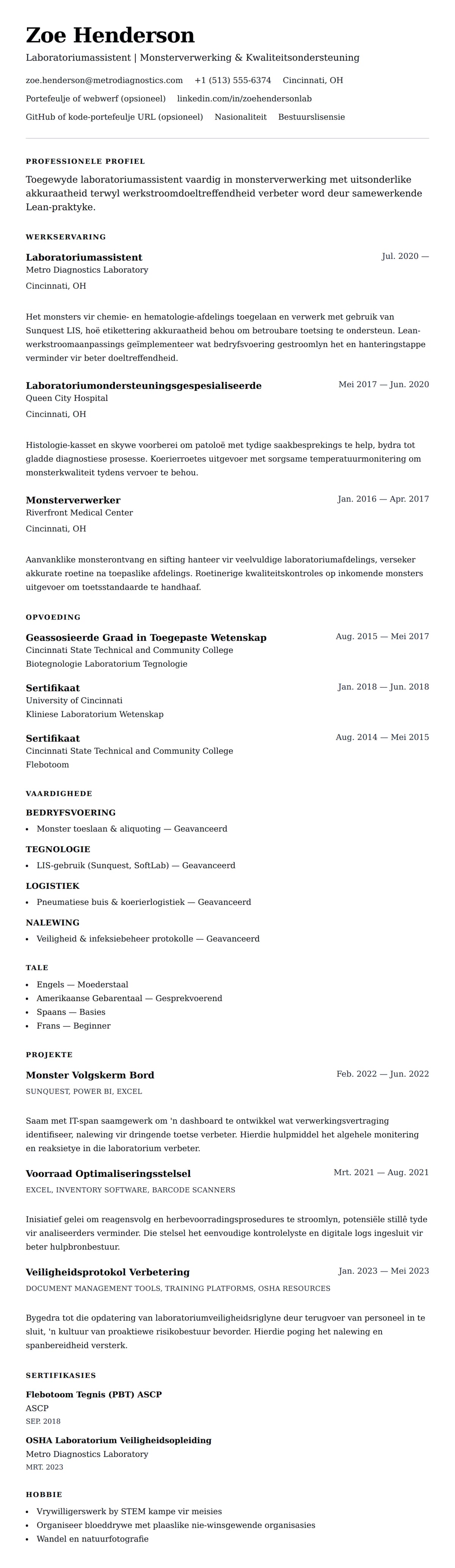 Leweensbeskrywing-vooruitskouk vir Laboratoriumassistent Lewensloop Voorbeeld