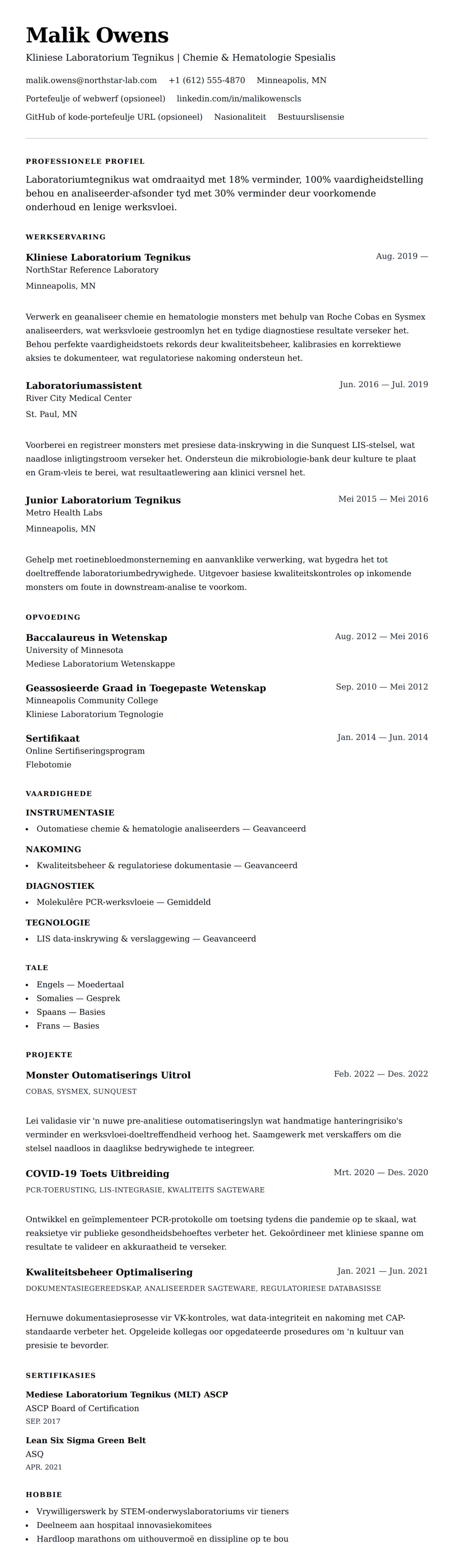 Leweensbeskrywing-vooruitskouk vir Laboratoriumtegnikus Lewensbeskrywing Voorbeeld