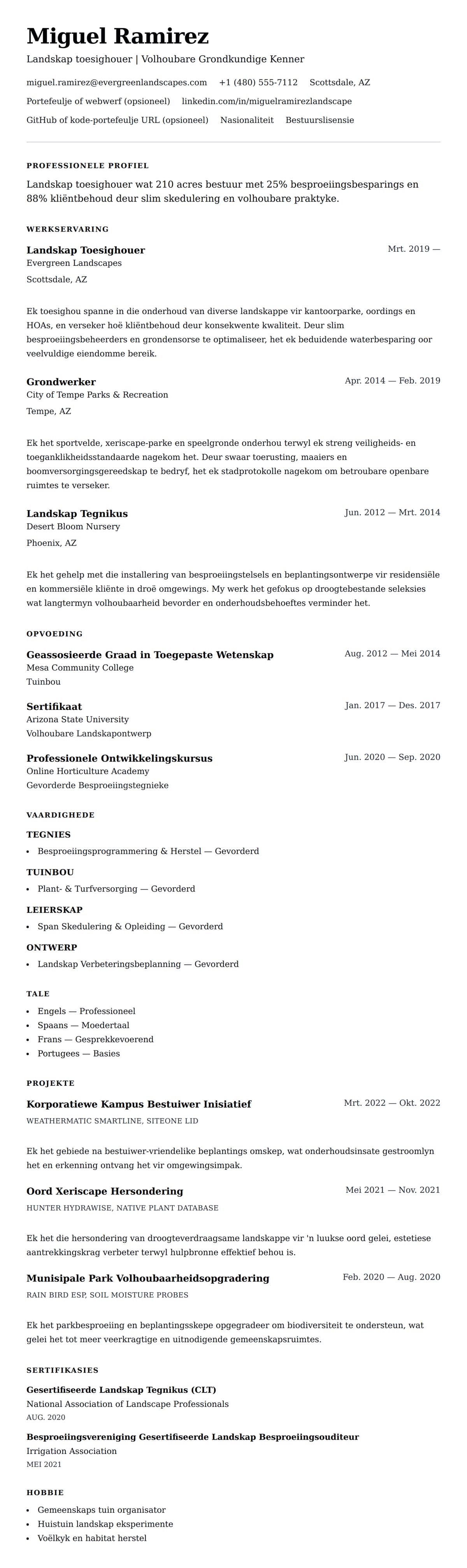 Leweensbeskrywing-vooruitskouk vir Landskapversorging Lewensloop Voorbeeld
