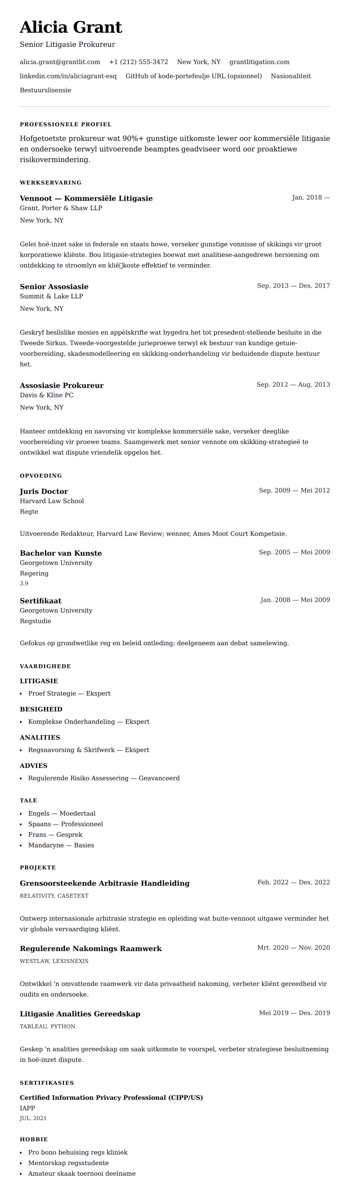 Leweensbeskrywing-vooruitskouk vir Prokureur Lewensloop Voorbeeld