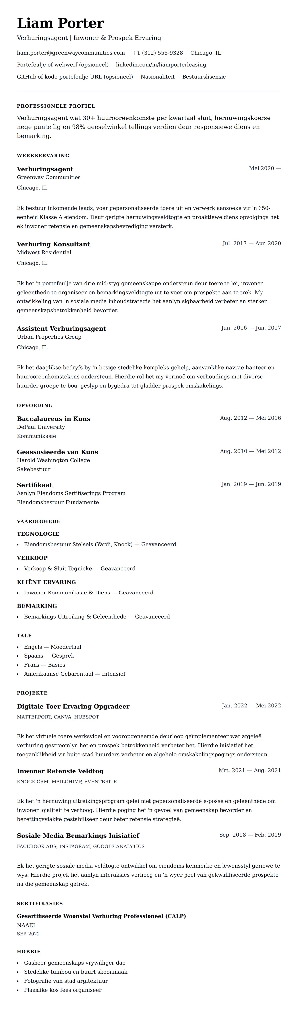 Leweensbeskrywing-vooruitskouk vir Verhuringsagent Lewensloop Voorbeeld