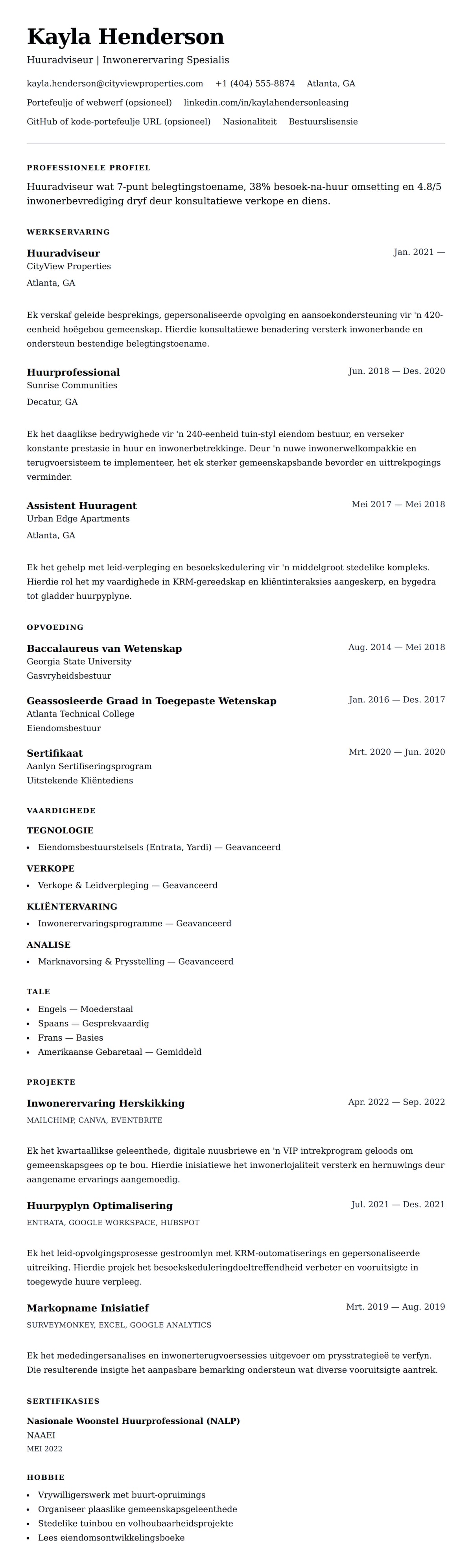 Leweensbeskrywing-vooruitskouk vir Huuradviseur Lewensloop Voorbeeld