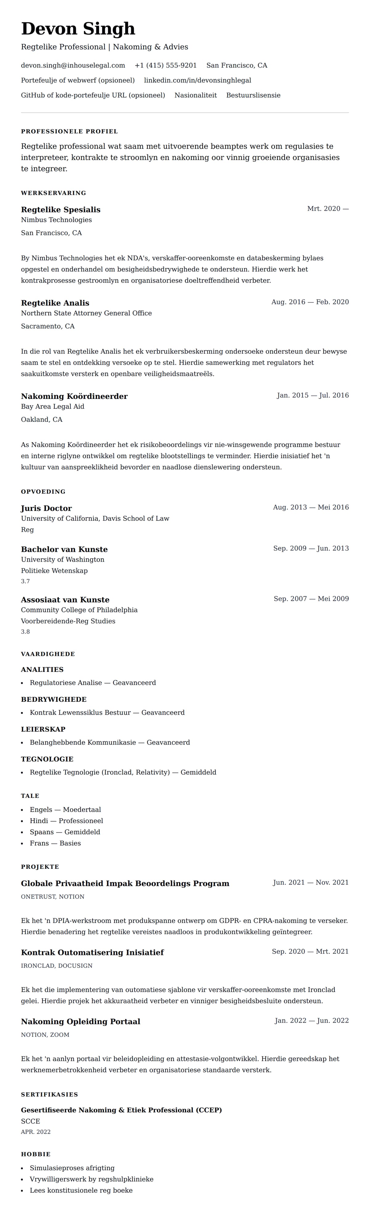 Leweensbeskrywing-vooruitskouk vir Regtelike Professional Lewensloop Voorbeeld