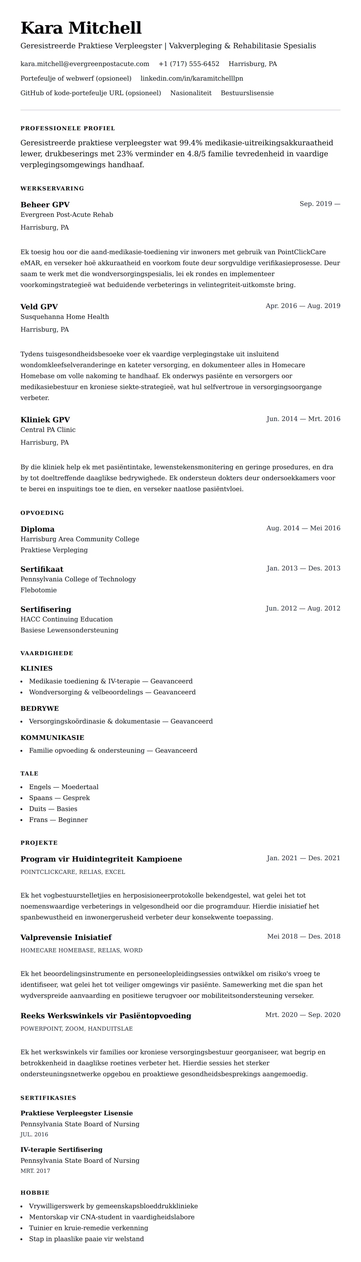 Leweensbeskrywing-vooruitskouk vir Geresistreerde Praktiese Verpleegster (GPV) Lêer Voorbeeld