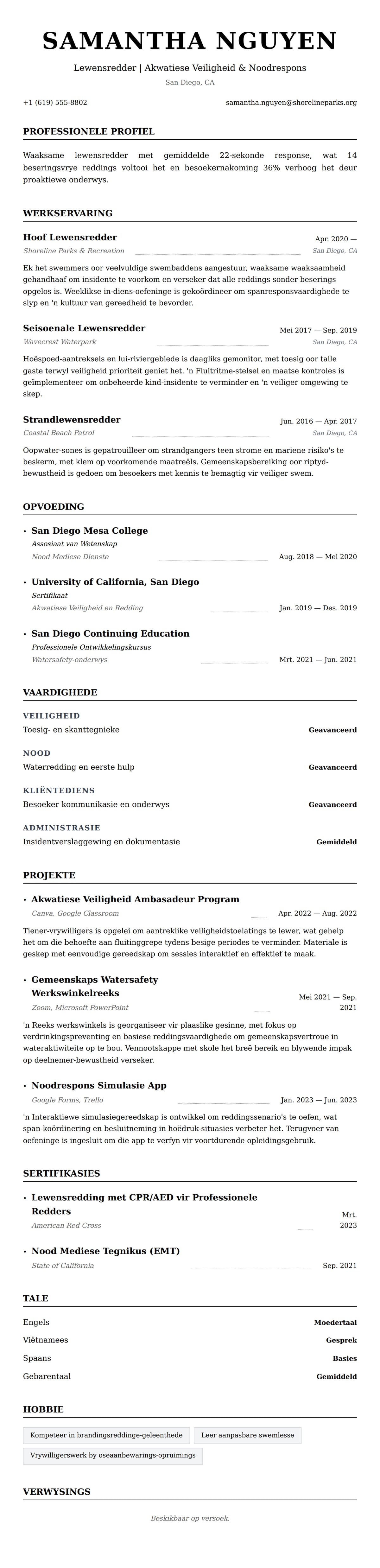 Leweensbeskrywing-vooruitskouk vir Voorbeeld van Lewensredder-CV