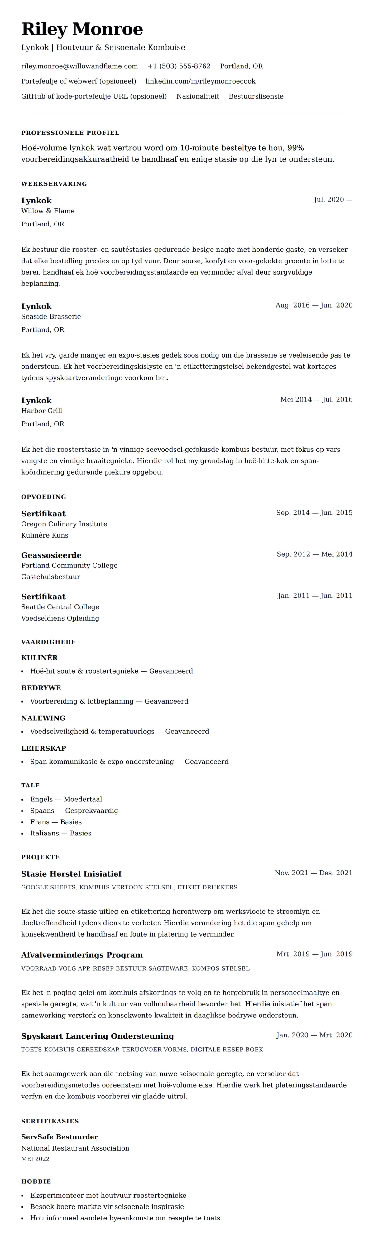 Leweensbeskrywing-vooruitskouk vir Lynkok Lewensloop Voorbeeld