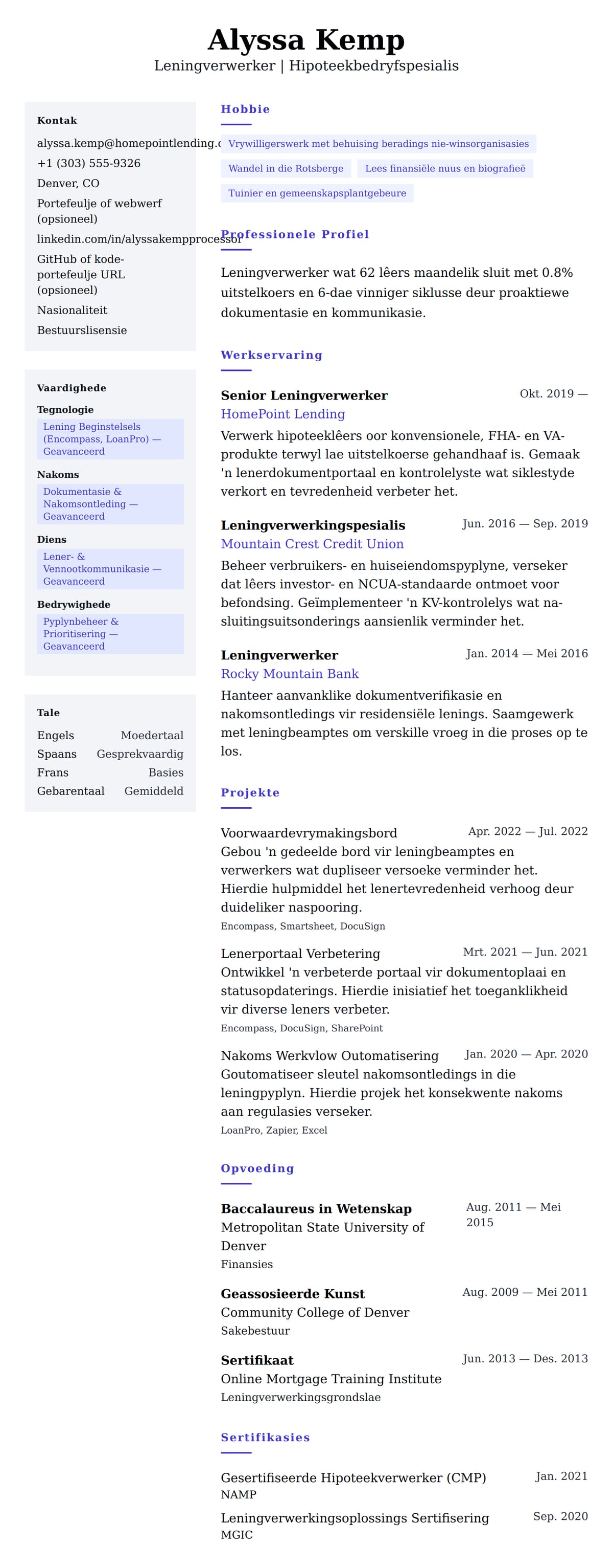Leweensbeskrywing-vooruitskouk vir Leningverwerker Lewensloop Voorbeeld