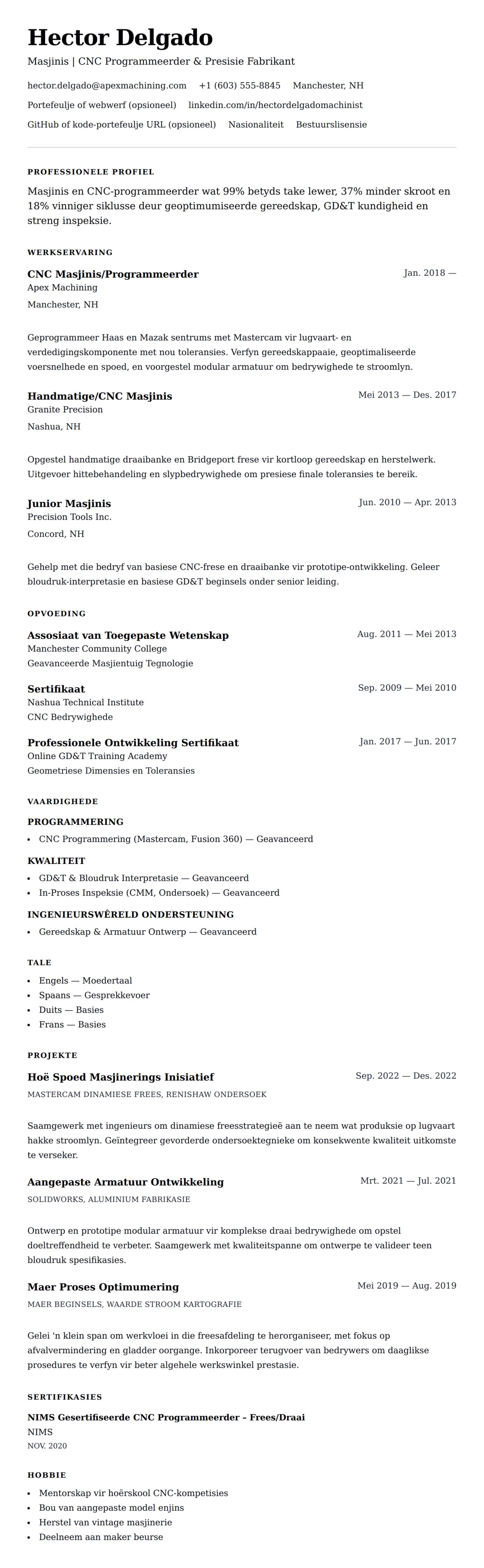 Leweensbeskrywing-vooruitskouk vir Masjinis CV-voorbeeld